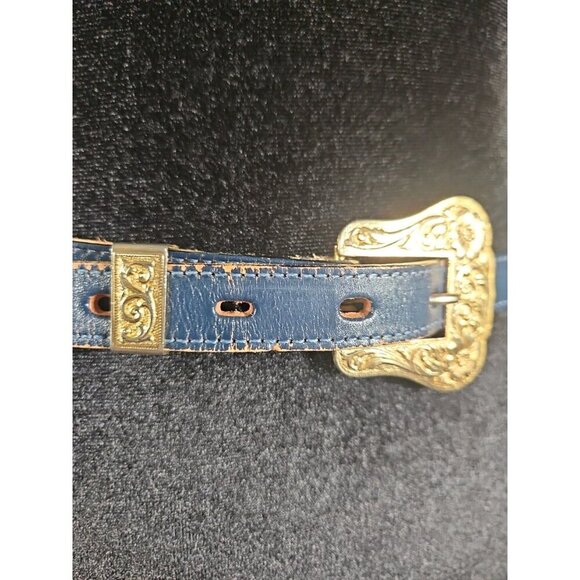womens dun dee blue gold belt gold detail size 30 leather - Picture 2 of 5